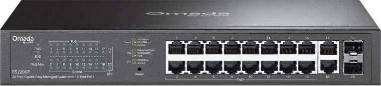 Switch gigabit Omada Easy Managed de 20 puertos con 16× PoE+