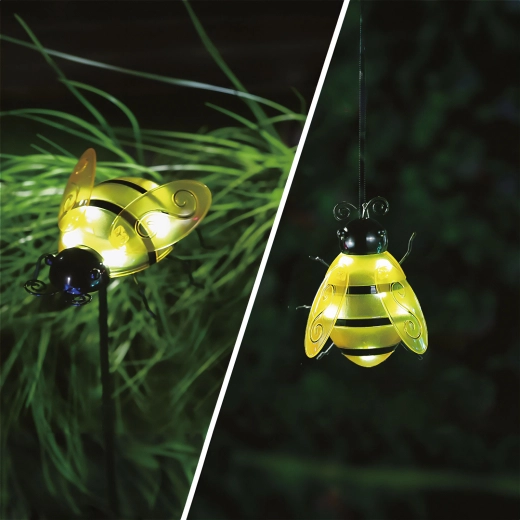 Lámpara LED solar de jardín con forma de abeja, con pincho y clip, amarilla