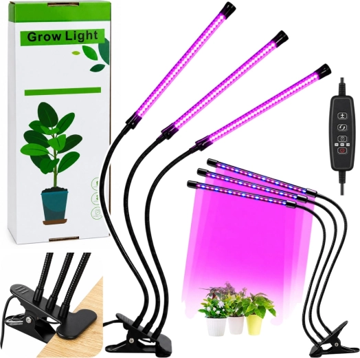 Lámpara LED de cultivo para plantas de 30 W con 3 módulos y clip