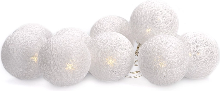 Cadena de luces LED navideñas Solight con bolas de algodón, 10 LED, 1,5 m, blanco cálido, a pilas