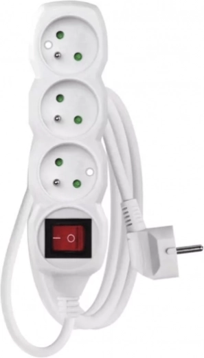 Cable alargador con interruptor EMOS, 3 tomas, 1,5 m, blanco