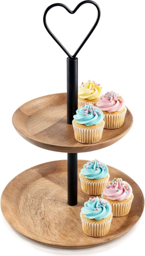Fuente de dos niveles de madera de mango 37 cm