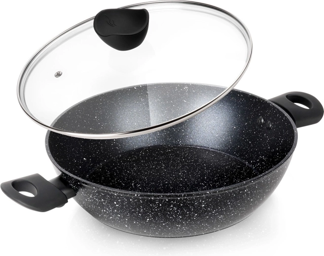 Sartén profunda de granito con tapa de vidrio BLACK LINE 28 cm, 3,5 l
