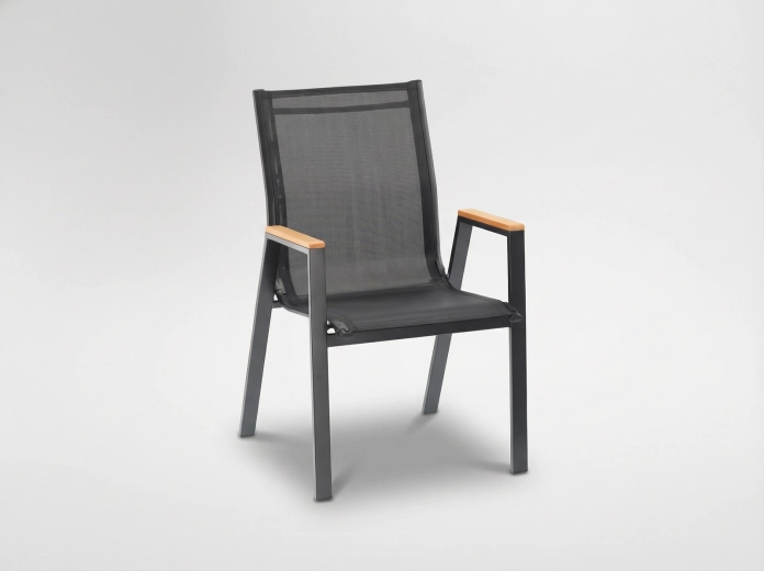 Sillón de jardín de acero con reposabrazos de polywood, negro