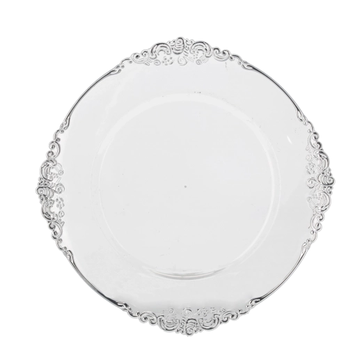 Bajo plato decorativo redondo de 33 cm transparente con efecto plateado - 1 unidad