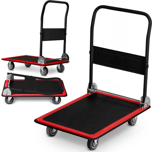 Carro de plataforma plegable para transporte de carga 300 kg – negro‑rojo