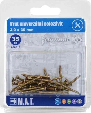 Tornillo universal de rosca completa 3,0 × 30 mm, galvanizado, 35 uds
