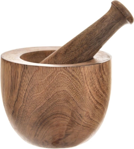 Mortero de madera de mango con mano