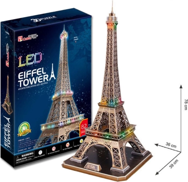 CUBICFUN rompecabezas 3D iluminado Torre Eiffel con iluminación LED, 84 piezas