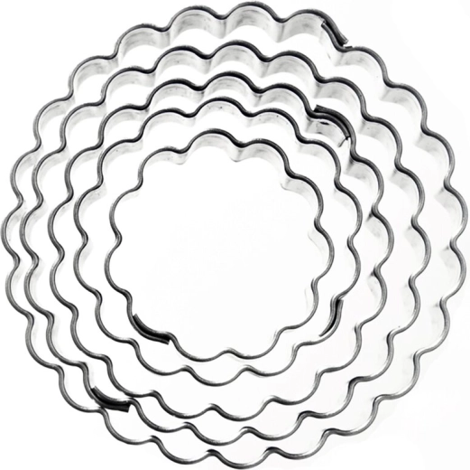 Cortadores de acero inoxidable círculo con borde ondulado, set de 5 uds.