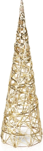 Árbol de Navidad luminoso en forma de cono dorado de 40 cm, 20 LED