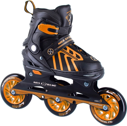 Patines en línea NILS Extreme con tres ruedas de 100 mm, naranjas - talla 29-33