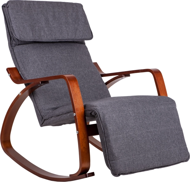 Sillón mecedor con reposapiés ajustable y apoyabrazos de madera ModernHome