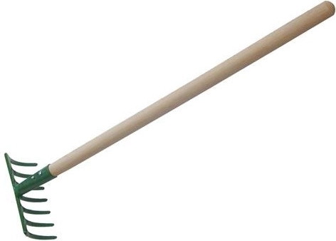 Rastrillo pequeño de 7 púas con mango de madera de 50 cm