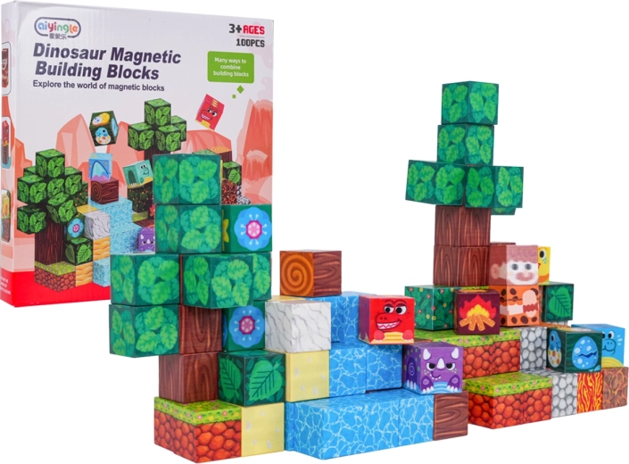 Set de cubos magnéticos 3D con dinosaurios - 100 piezas