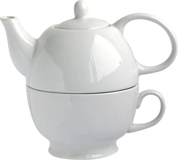 Tetera de porcelana con taza 2 en 1, 480 ml, blanca
