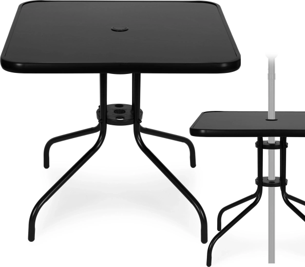 Mesa de jardín cuadrada de vidrio templado 80 cm con orificio para sombrilla MultiGarden