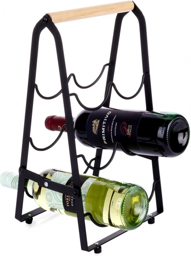 Soporte metálico para vino de 6 botellas, negro, 21 × 38 cm