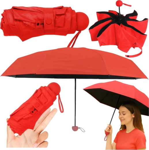 Paraguas de bolsillo plegable con protección UV UPF 50+ 90 cm – rojo, con funda