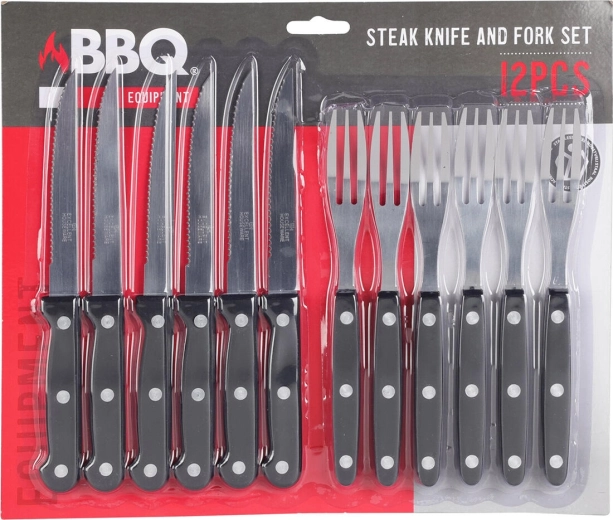 Cubiertos para steak BBQ de acero inoxidable, set de 12 piezas
