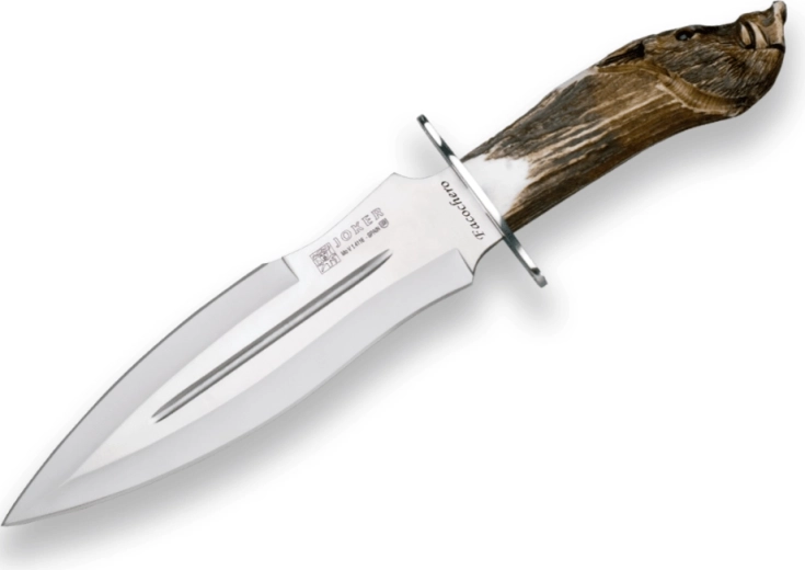 Cuchillo de caza y de colección Joker Facochero de asta con funda de cuero 25,5 cm