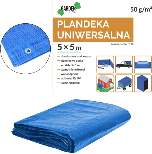 Lona verde bajo piscina 5 × 5 m, PE, ojales, protección UV