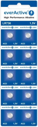 Pilas de botón alcalinas everActive LR41 (LR736/AG3) 1,5 V – blíster 10 uds.