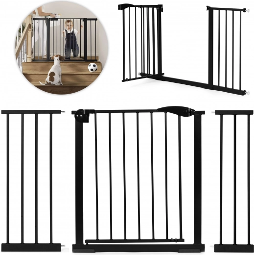 Barrera de seguridad 74-132 cm para escaleras y puertas, acero con paneles extra negra ECOTOYS