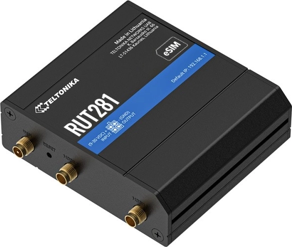 Diseño industrial Teltonika RUT281 con indicación eSIM