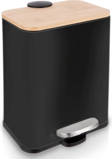 Papelera estrecha de acero inoxidable con pedal, negra, 5 l
