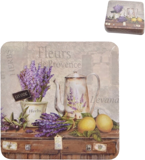 Posavasos de corcho con motivo de lavanda 10 × 10 cm, 6 uds.