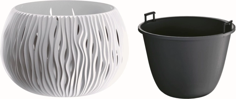 Maceta Sandy Bowl con inserto 37 cm blanca