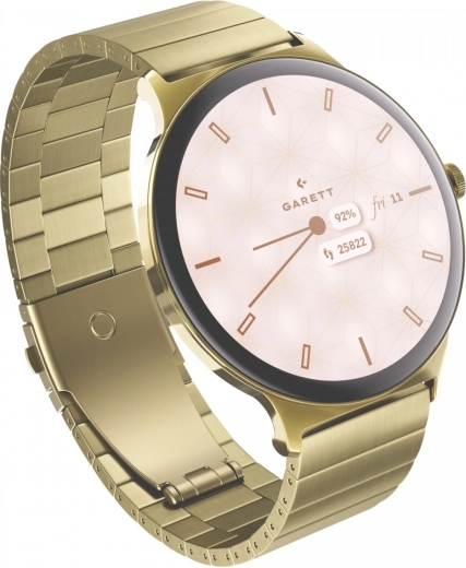 Reloj inteligente Garett Verona 2 dorado con correa de acero y correa de cuero blanca