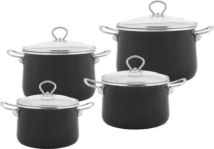 Juego de ollas esmaltadas IZYDOR de 8 piezas, negro