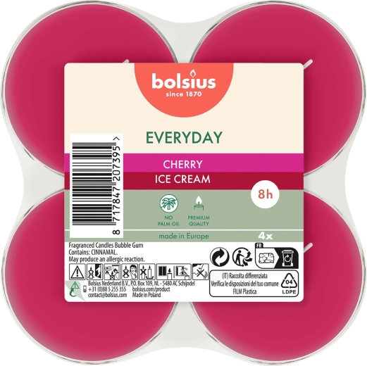 Velas de té maxi Cherry Ice Cream, set de 4 unidades