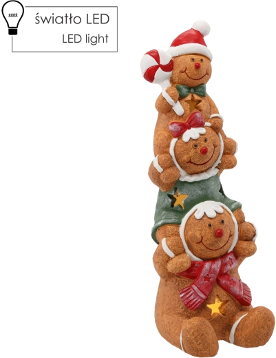 Figura navideña de tres muñecos de jengibre con LED, 16 × 16 × 43 cm