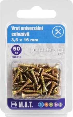 Tornillos universales de rosca completa 3,5 × 16 mm, galvanizados, 50 uds