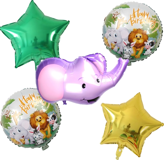 Set de globos de cumpleaños elefante – fiesta de animales, 5 uds