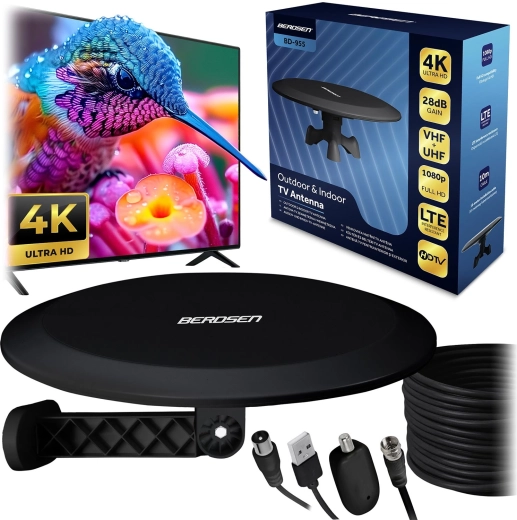 Antena de TV interior y exterior Ultra HD 4K BERDSEN BD-955 negra