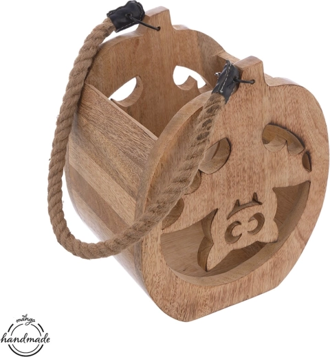 Candelero de madera de mango con motivo de murciélago