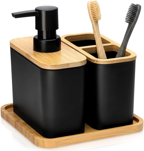 Vilde set de baño negro con bambú 3 piezas
