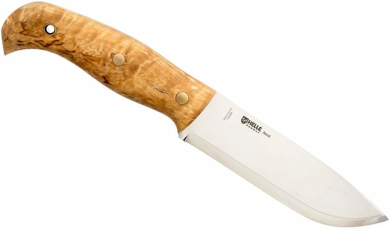 Helle Nord – cuchillo de exterior 14,7 cm, abedul rizado, funda de cuero
