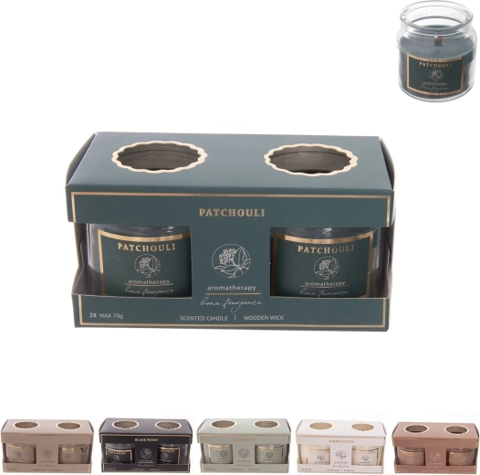 Set de velas aromáticas en vaso de cristal con mecha de madera, 2 uds.