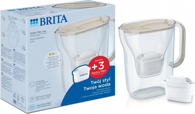 Jarra filtrante BRITA Style Essential de 2,4 l con 3 filtros, color arena
