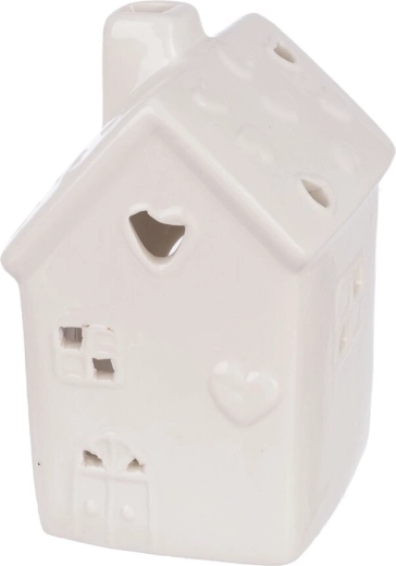 Portavelas de porcelana en forma de casita, blanco, 10,5 cm