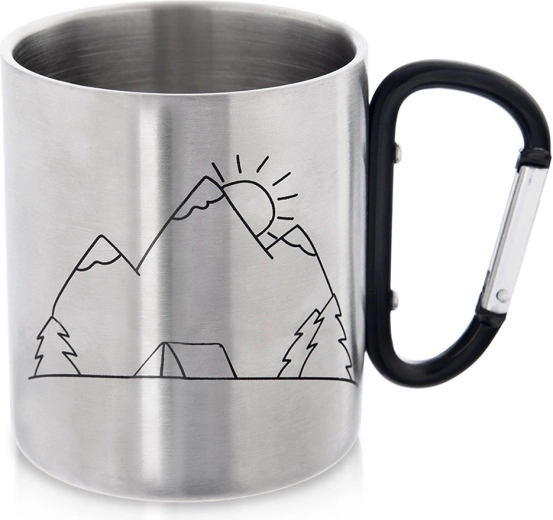 Taza turística de acero inoxidable con mosquetón 350 ml