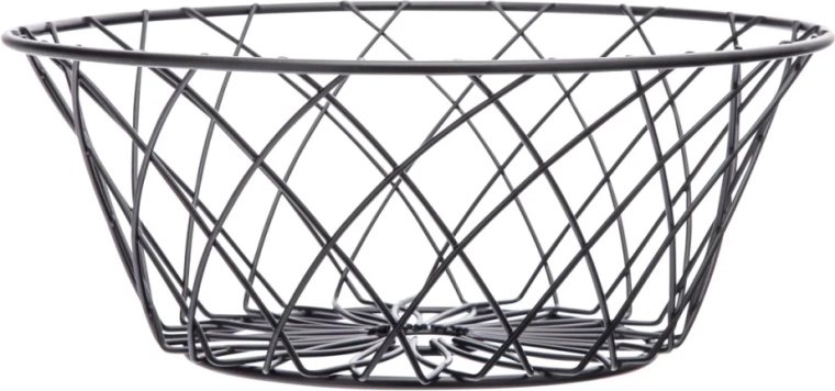 Cesta redonda metálica negra para fruta con decoración floral 25 × 10 cm