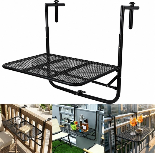 Mesa plegable colgante para balcón para barandilla, ajustable, carga máxima 30 kg