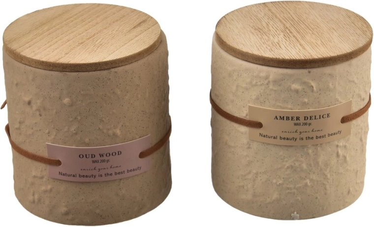 Vela aromática decorativa de cerámica y madera 200 g (2 variantes)