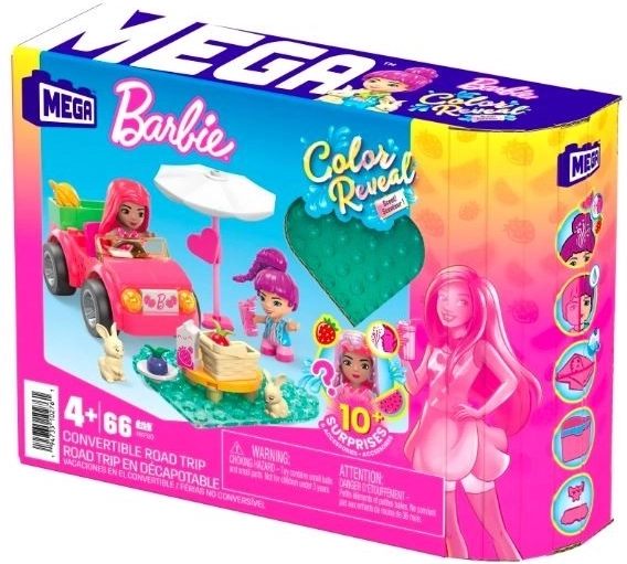 Set de construcción Barbie Color Reveal: descapotable rosa con pícnic